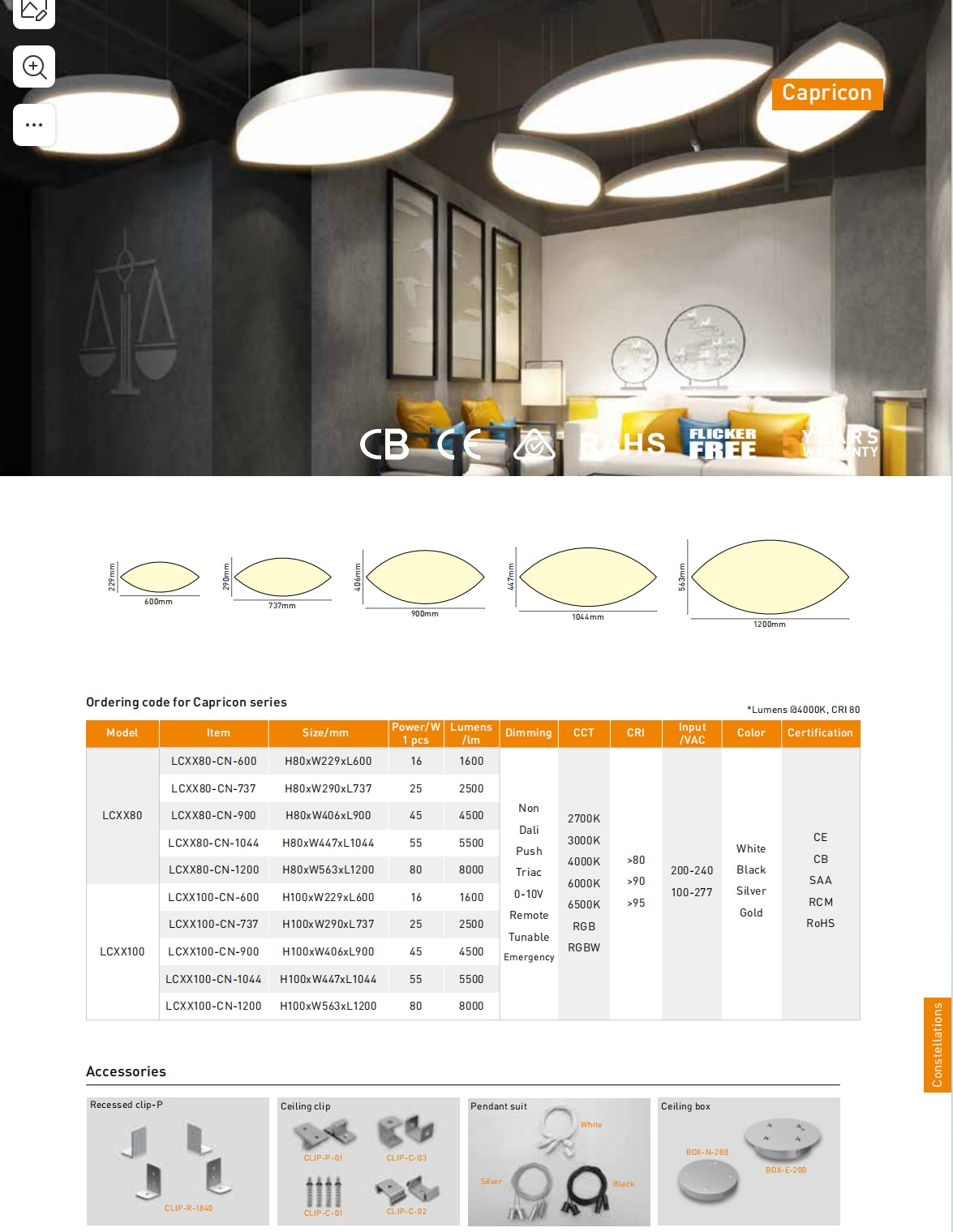 Caprico Series LED Pandent Light 120Lm/W 4000K CRI80